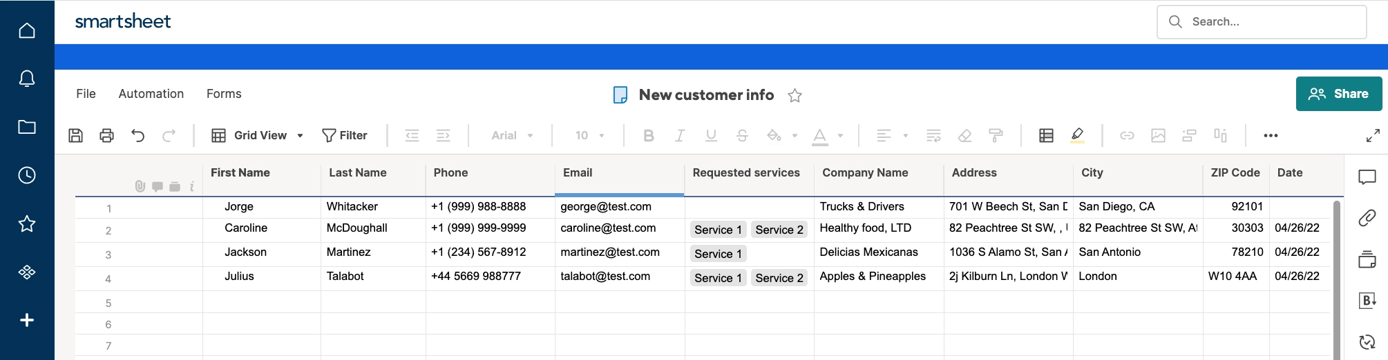 new row added into Smartsheet