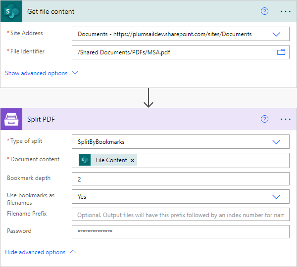 Split by bookmarks settings