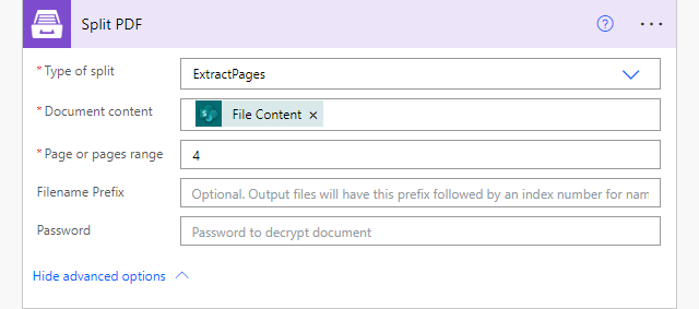 Split PDF action
