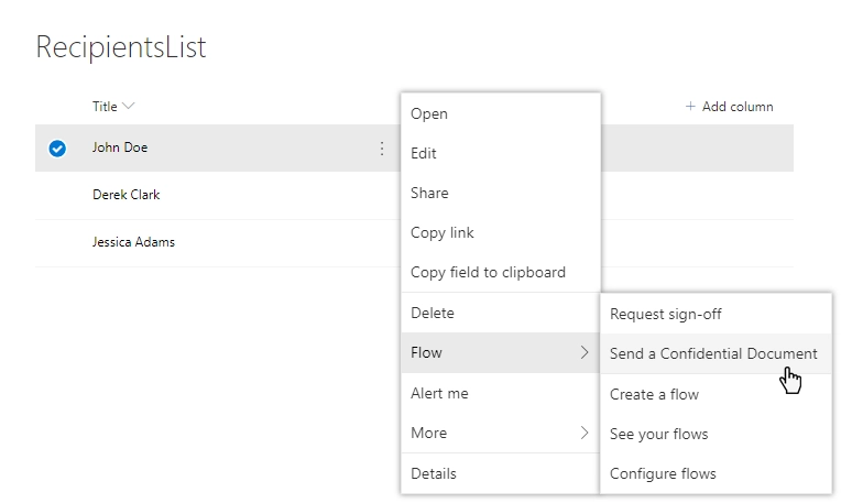 Start the flow on a particular item from the list