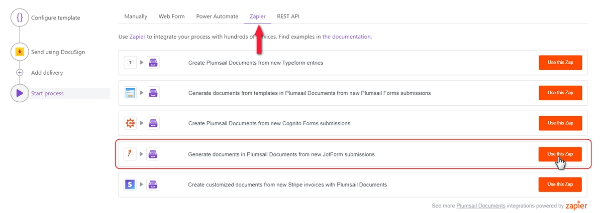 Start document generation process from Zapier