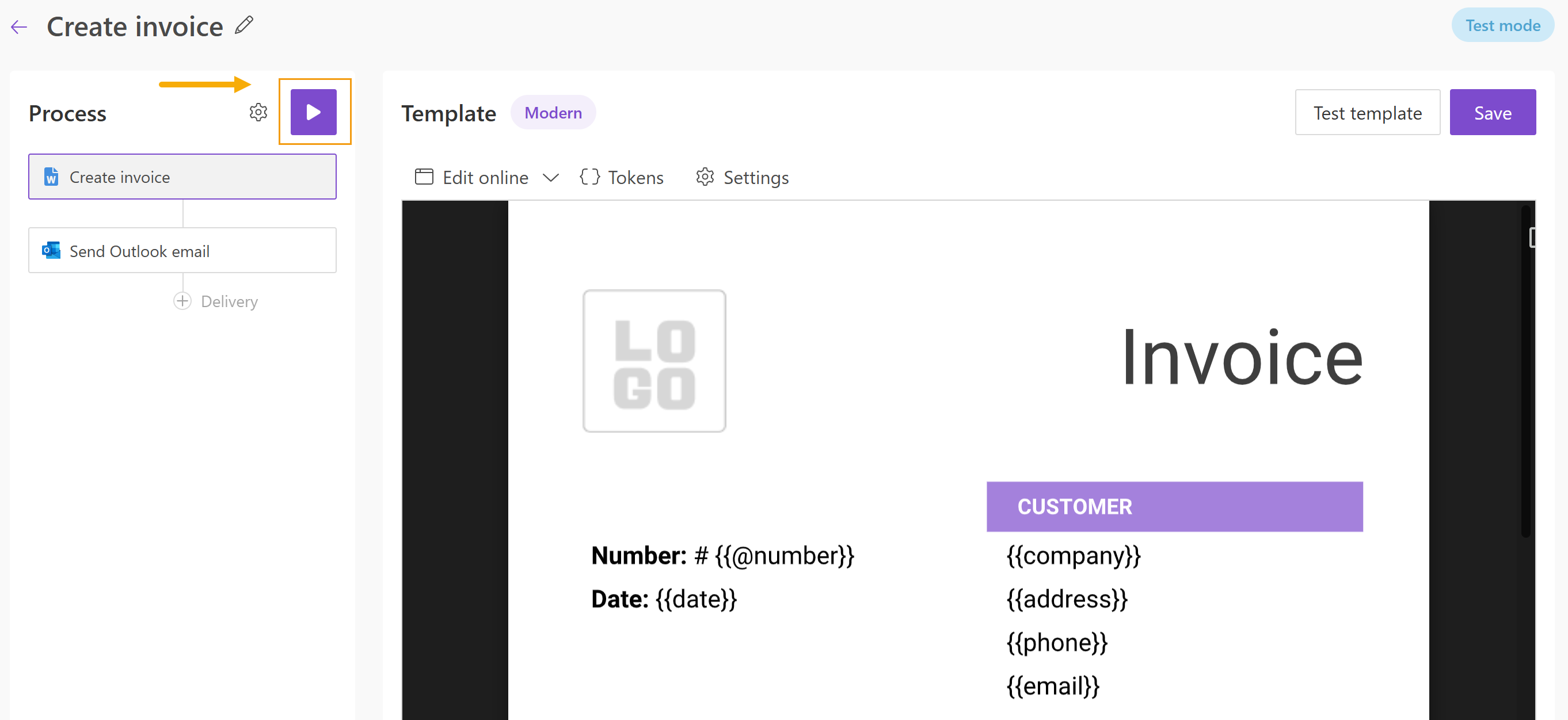Start process button