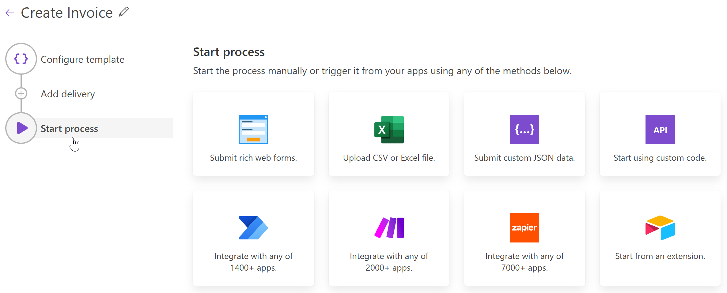 Start process button