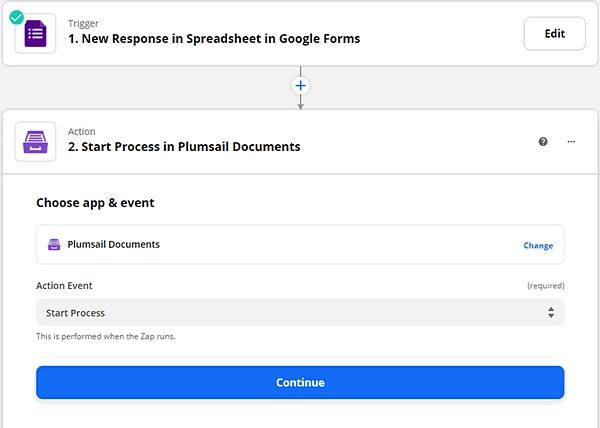 start process in plumsail documents action