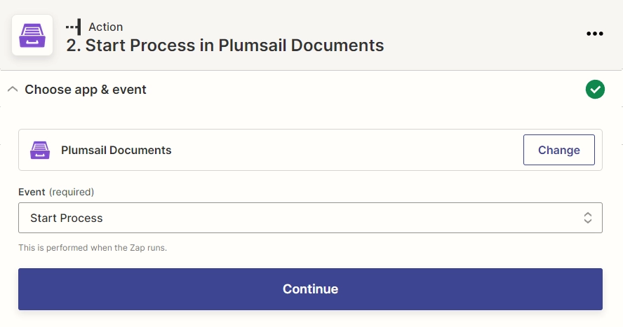 "Choose Event" in Plumsail Documents - Zapier