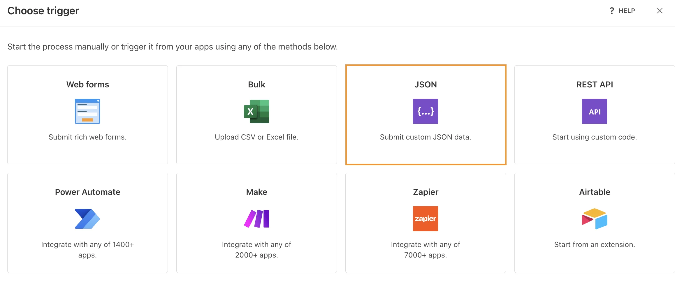 Start process with custom JSON data