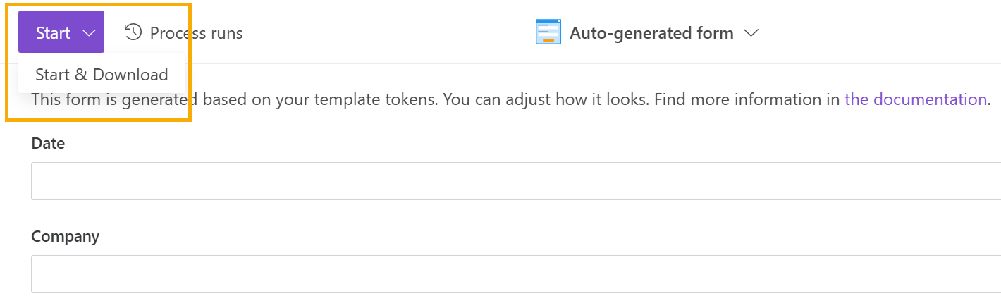 Start process panel button