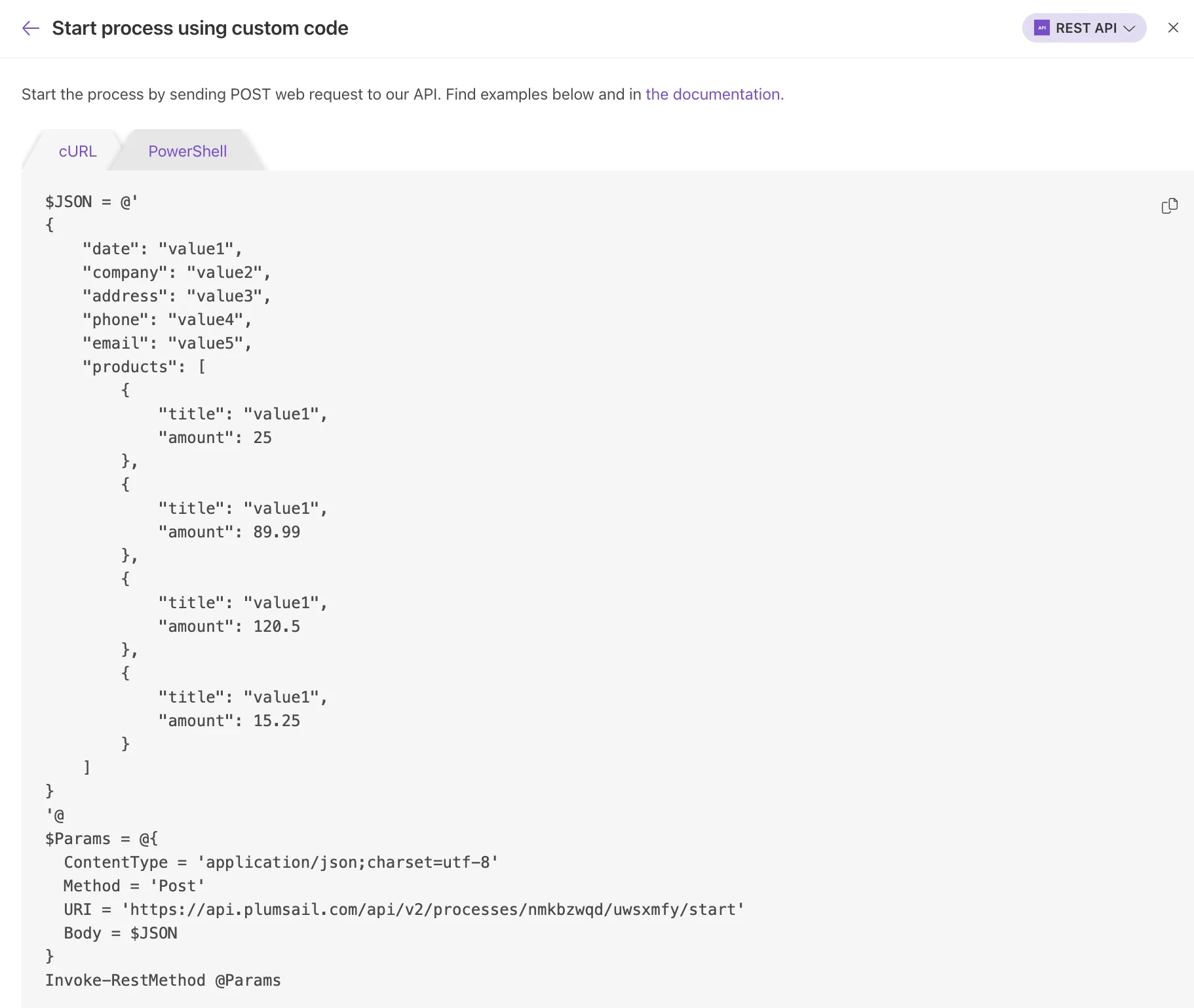 PowerShell example for starting process