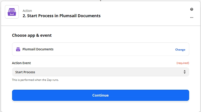 start process from Zapier action