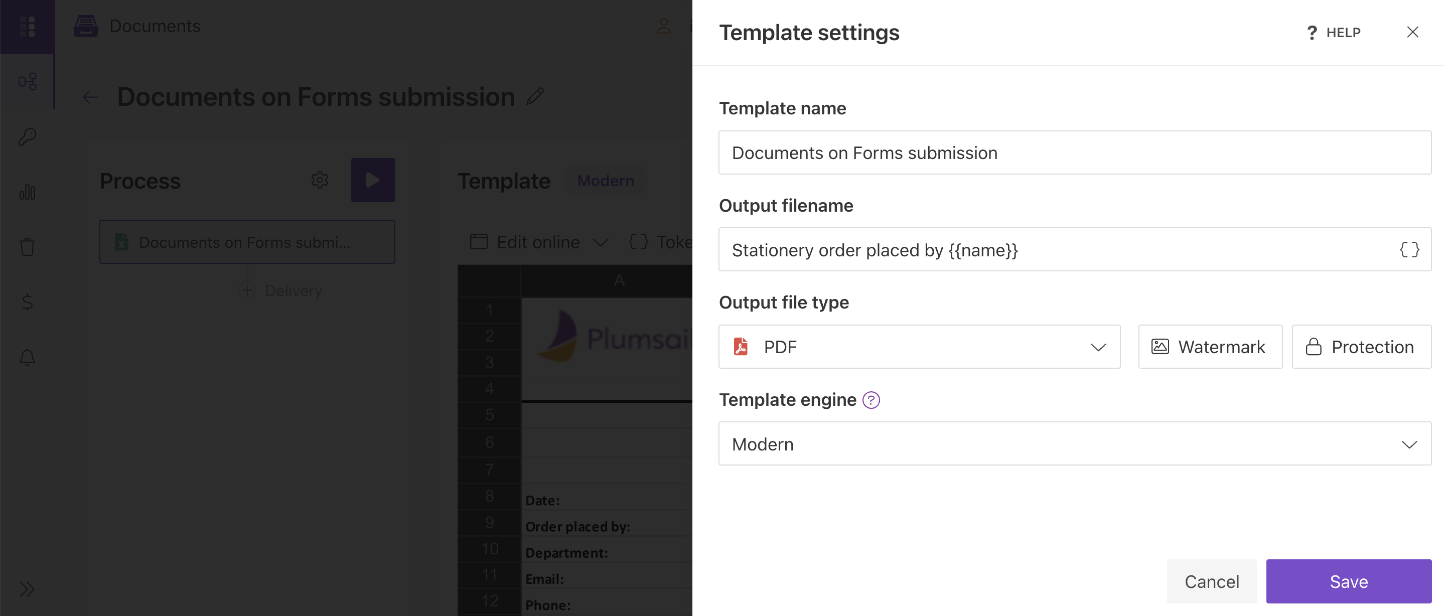 Configure excel template