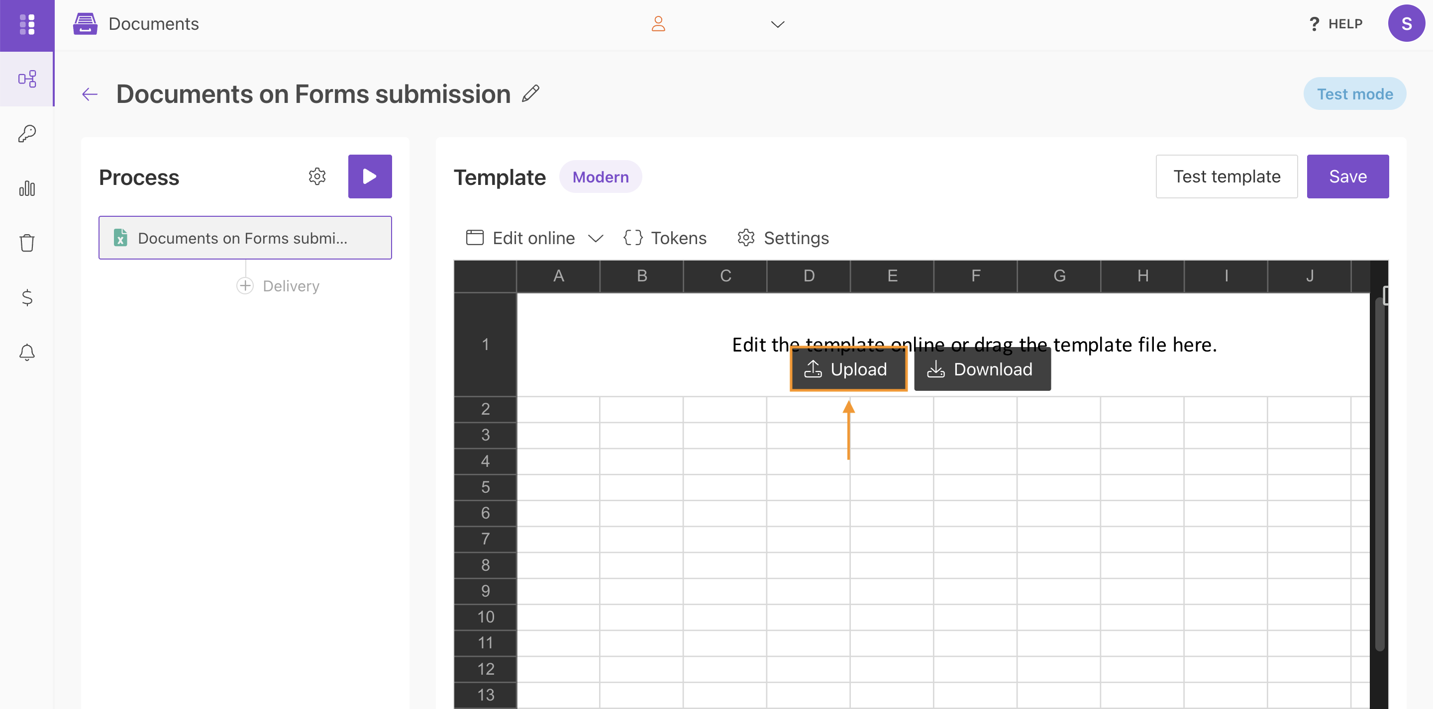 Upload template file