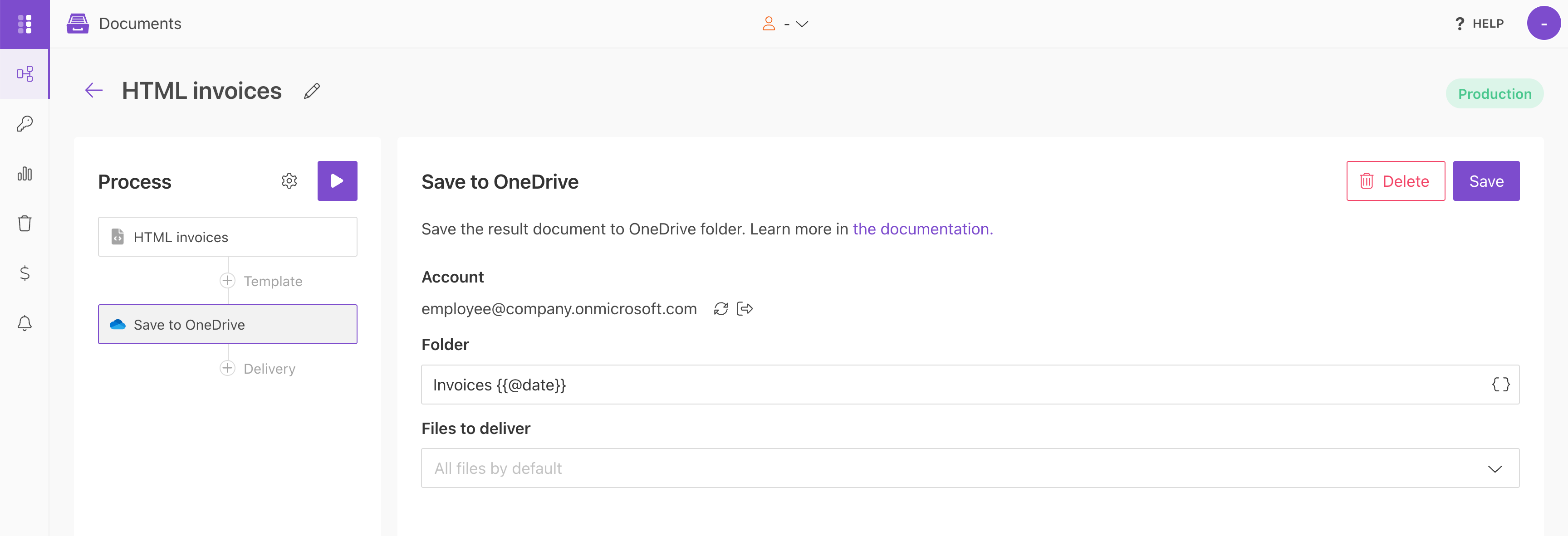 Store the generated HTML document in OneDrive