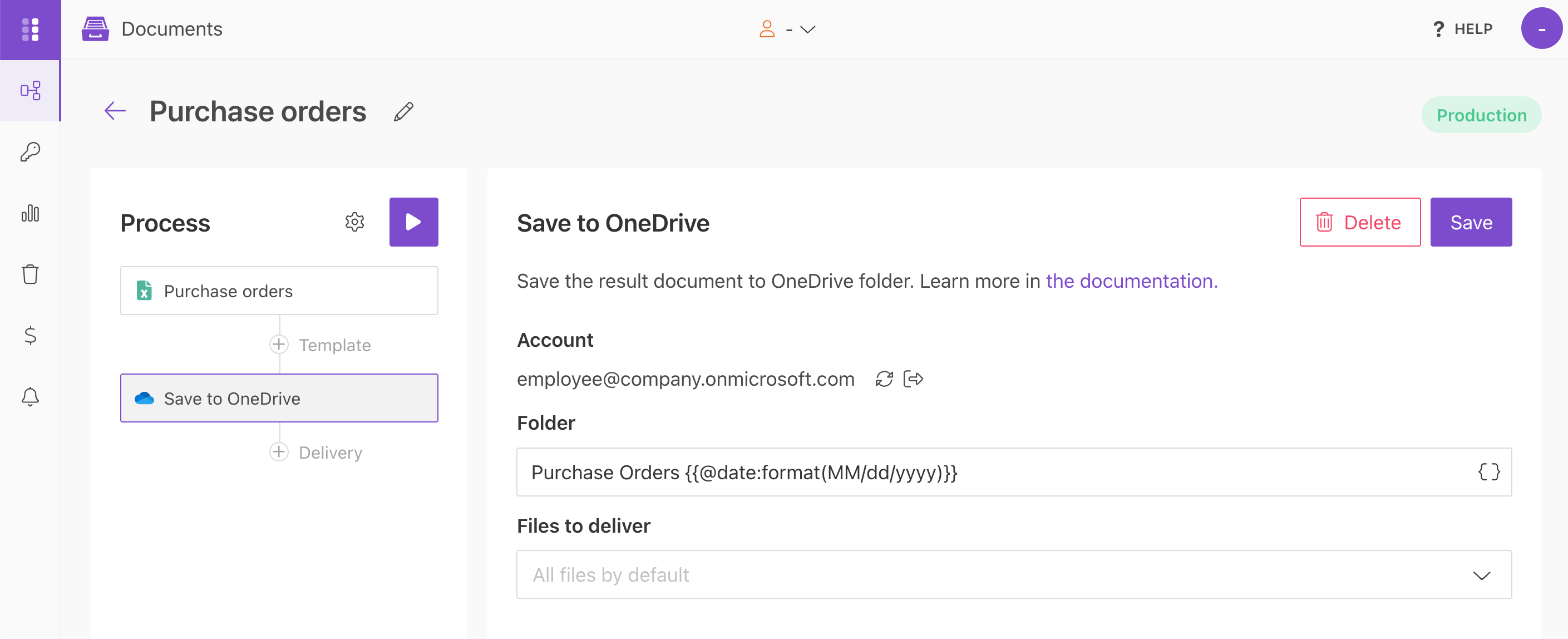 Store the generated XLSX document in OneDrive