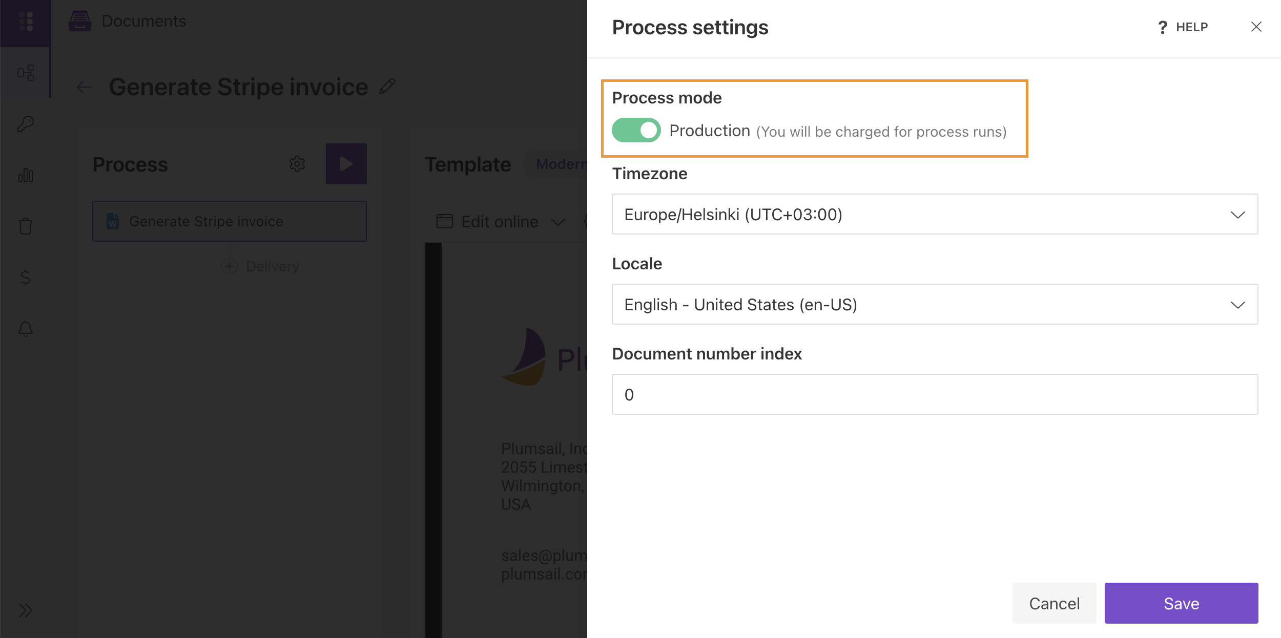 Process settings in Plumsail Documents processes