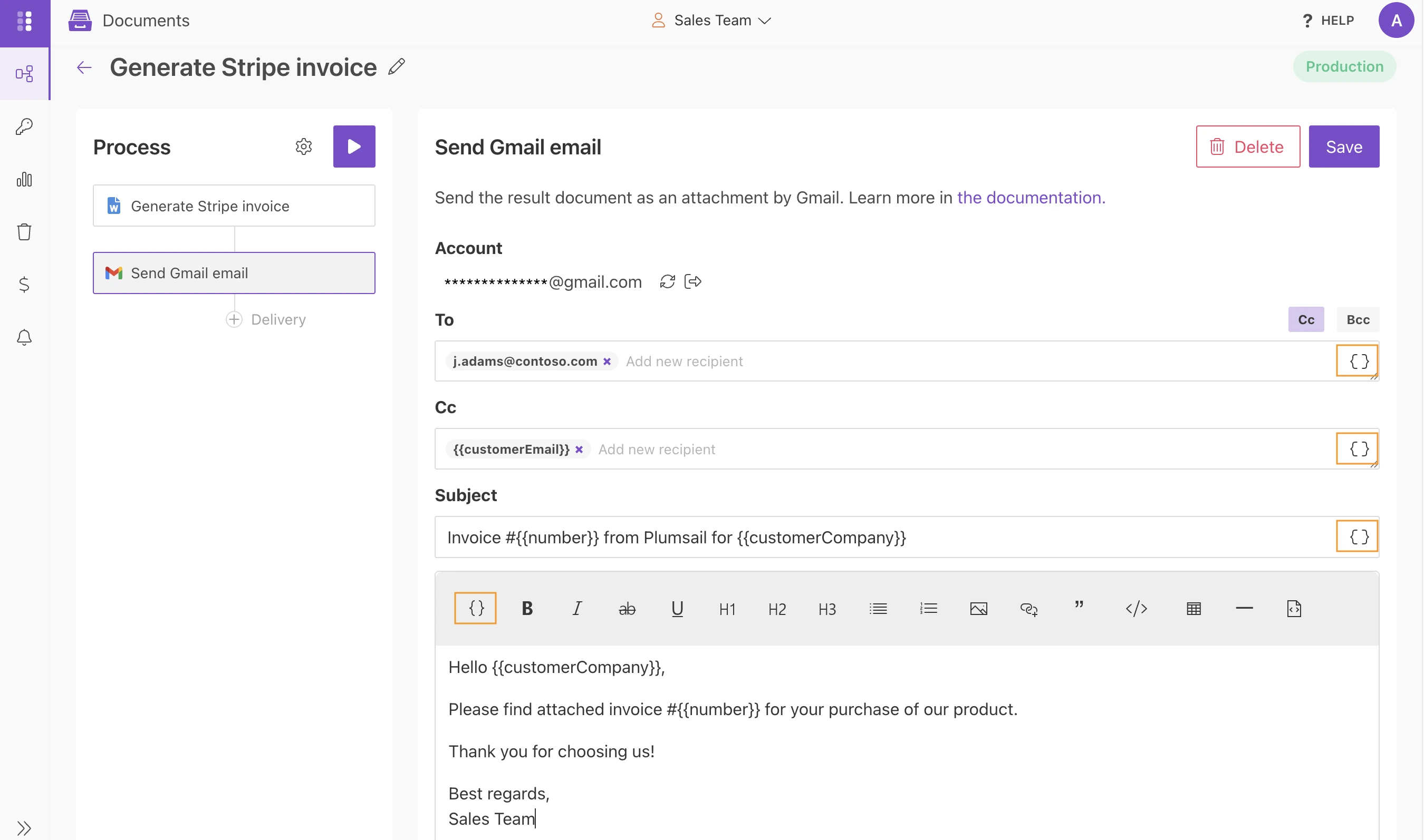 Delivery settings in Plumsail Documents