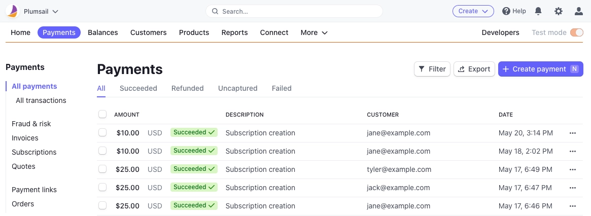 Stripe payments