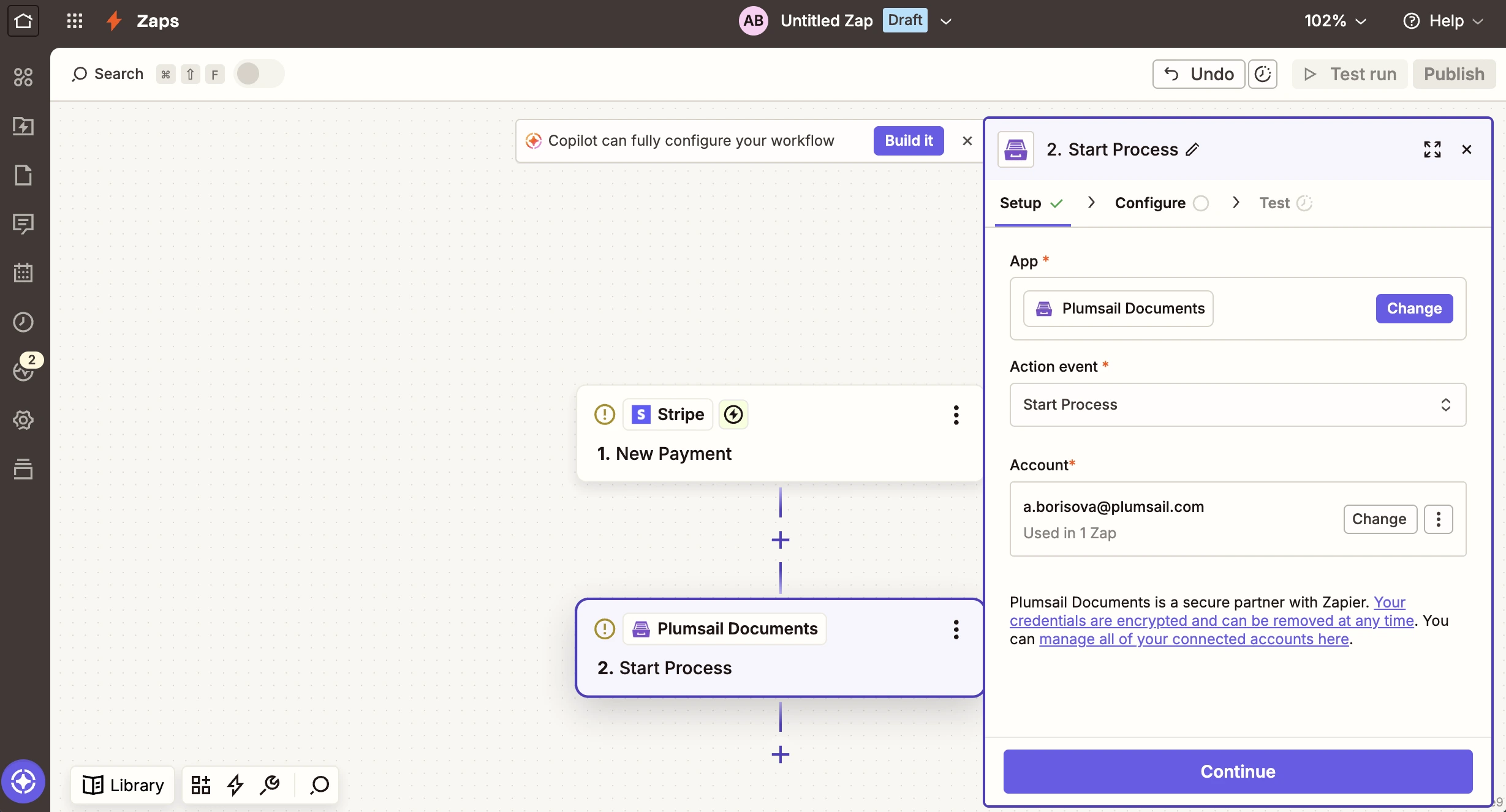 Select Start Process event and login to Plumsail Documents