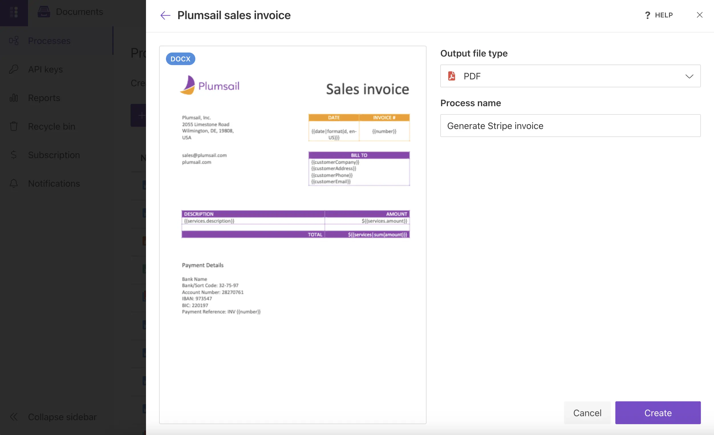 Invoice template name and file type