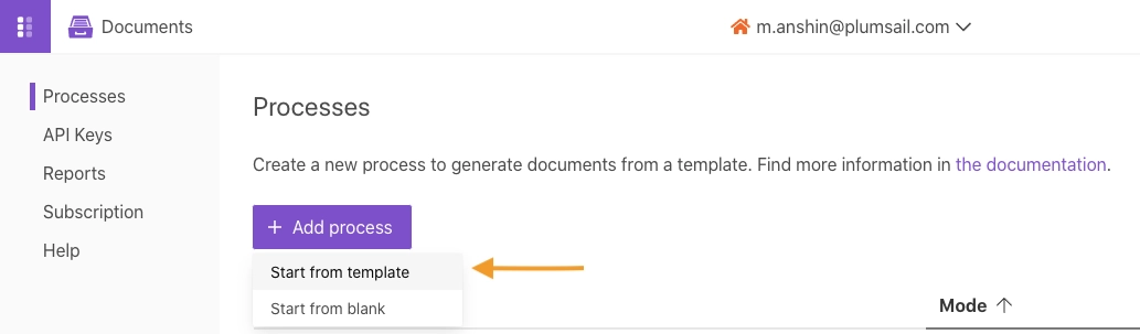 Start process in Plumsail Documents.
