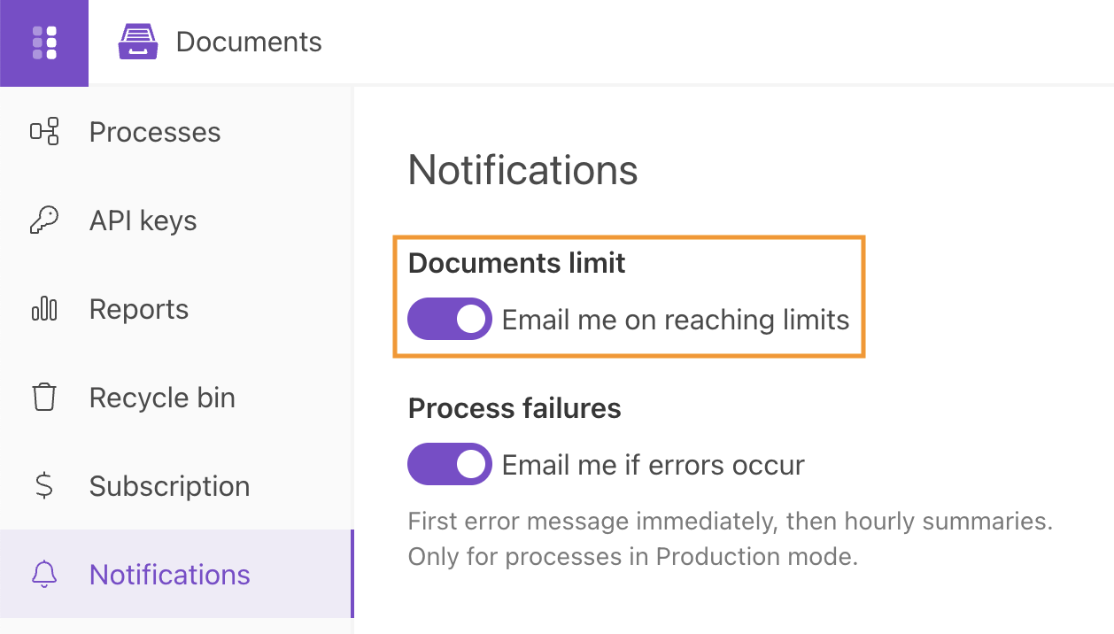 Notifications toggle