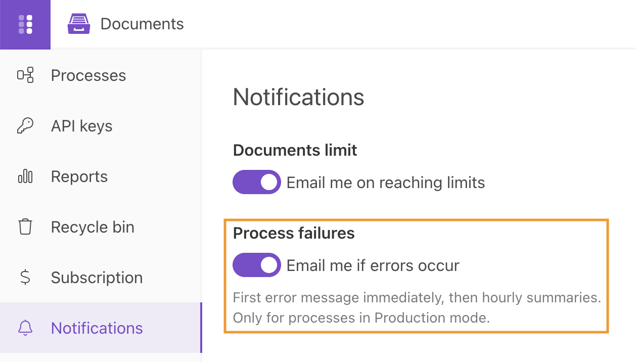 Notifications toggle