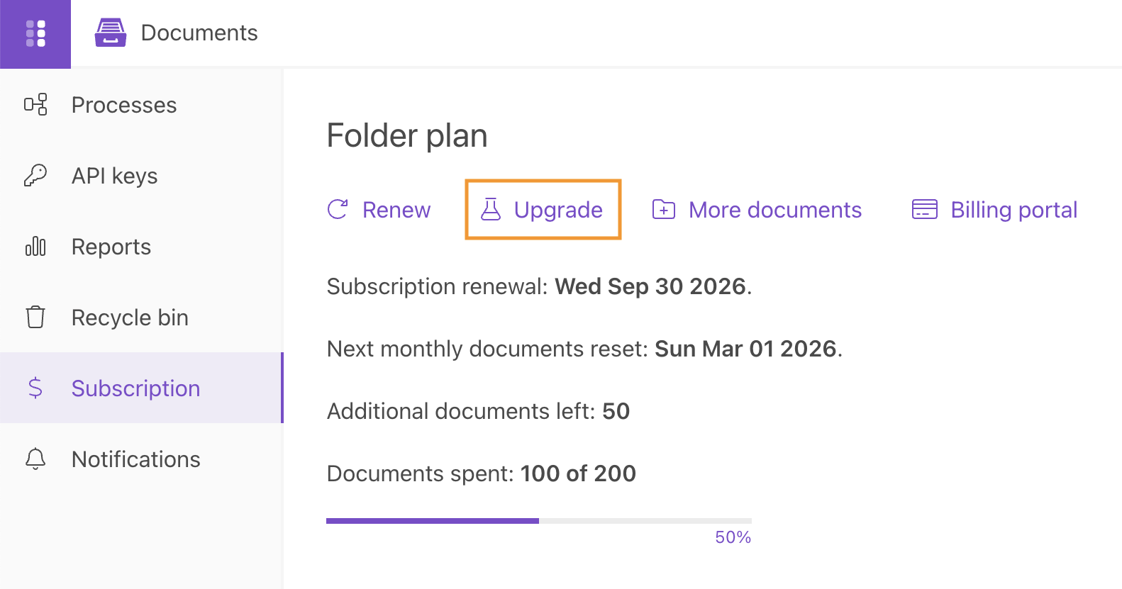 Upgrade subscription plan