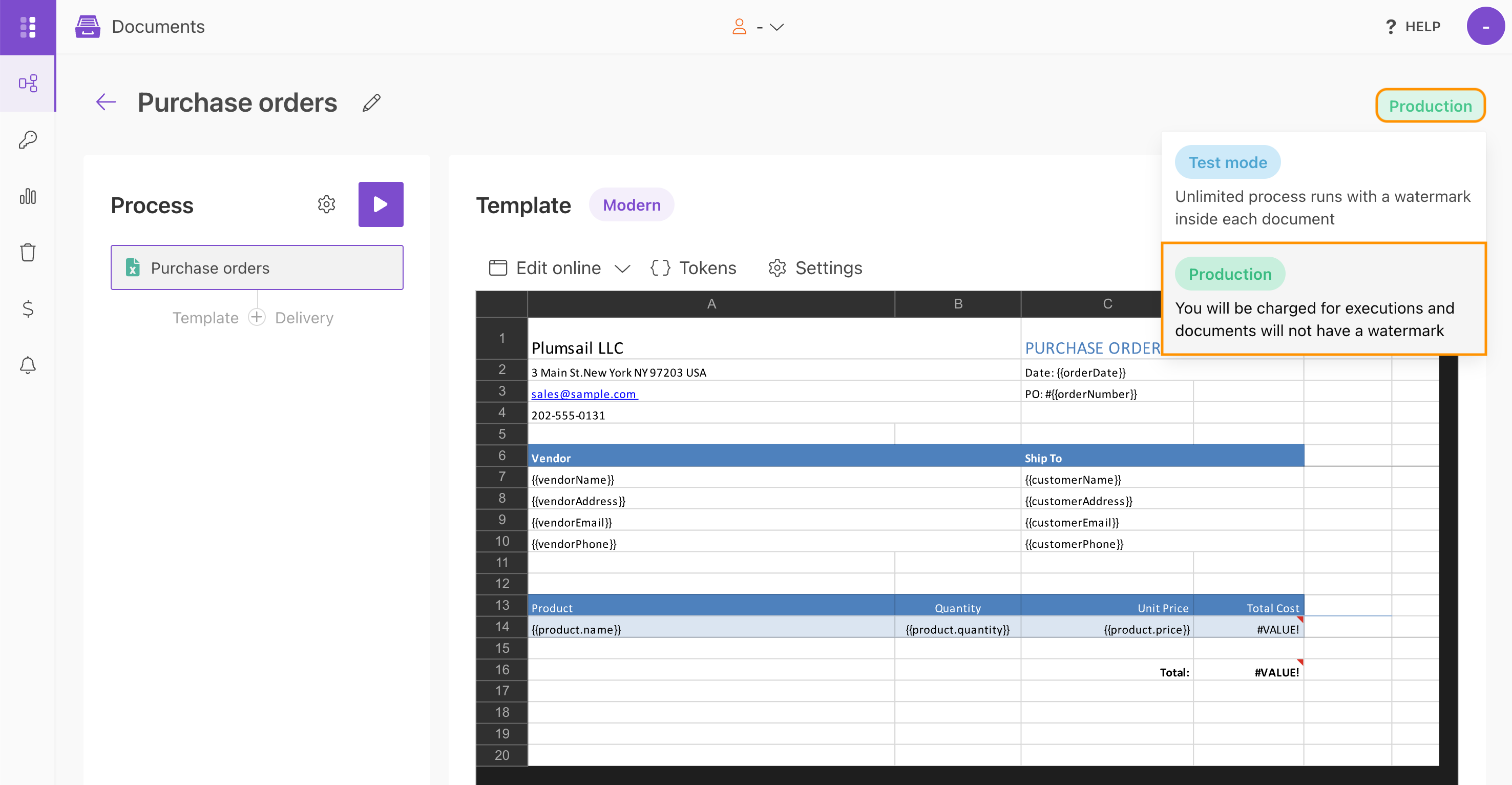 Switch the process to Production mode