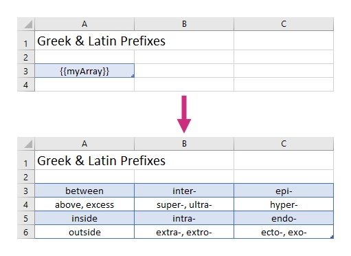 A table from an array with header and banded rows