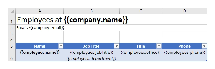 Table template