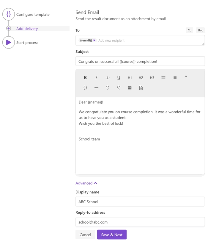 Email delivery step