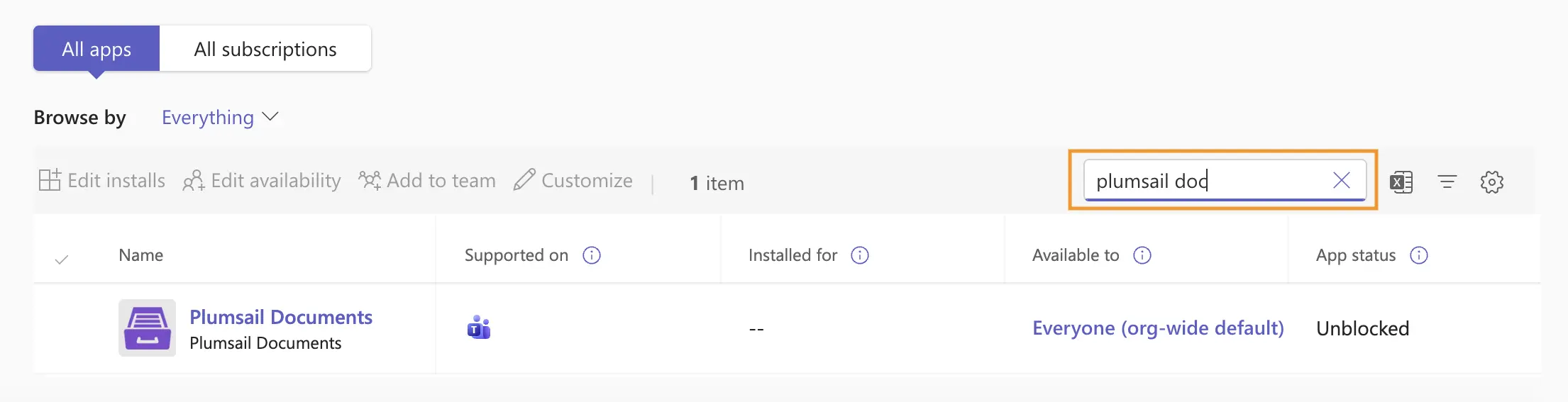 Teams app search