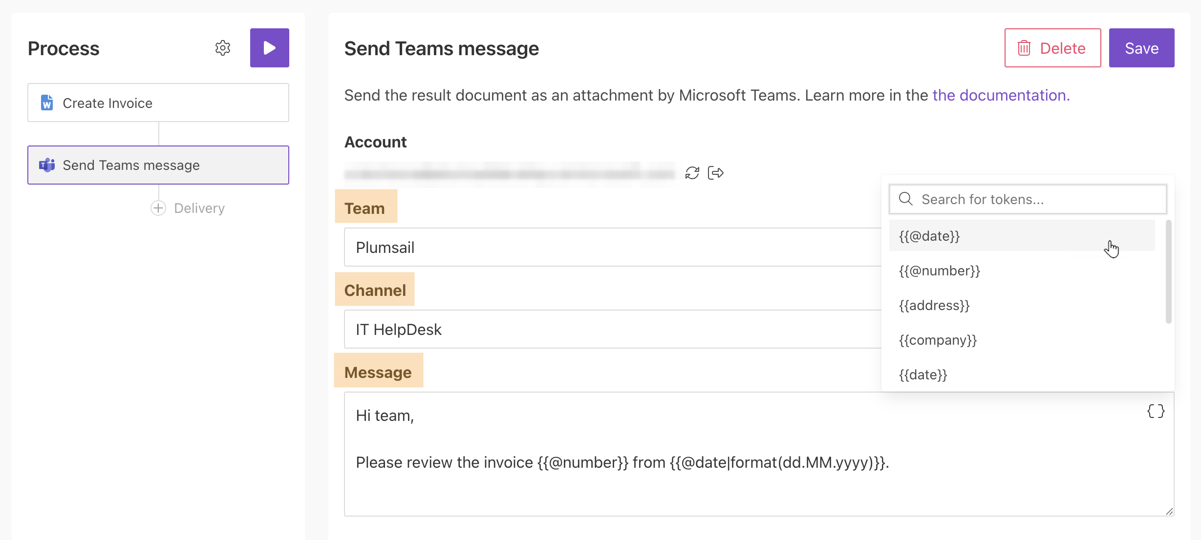 Teams delivery settings