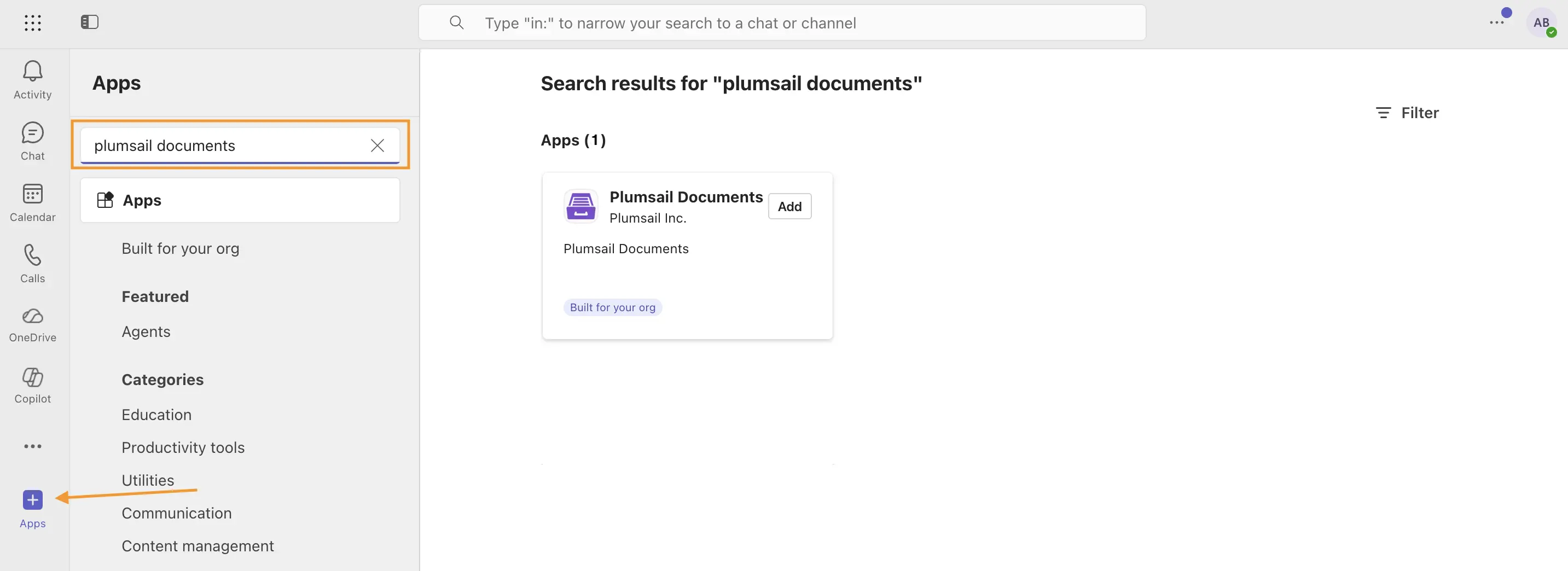 Teams search documents app