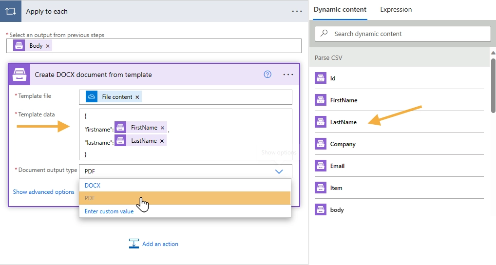 Template Data and convert to PDF