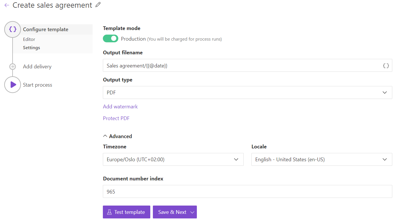 Template settings substep
