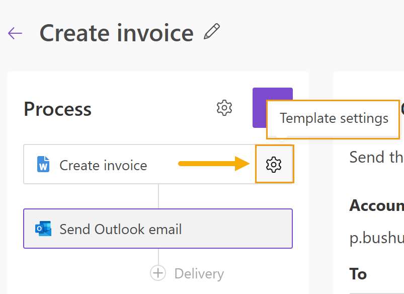 Template settings gear icon in the Process panel