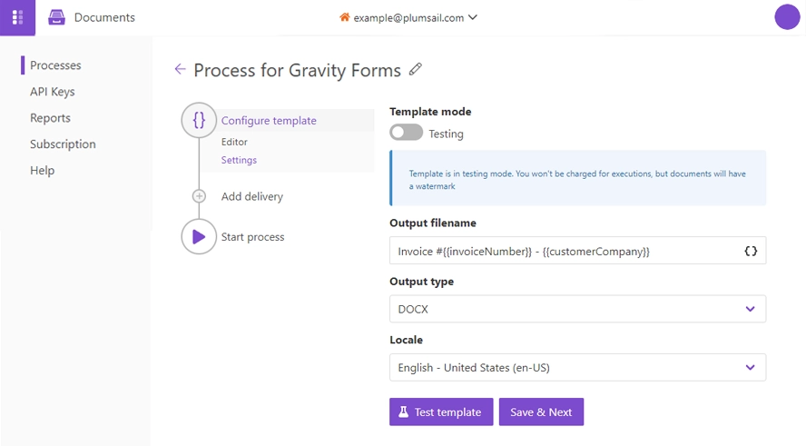 Template settings substep