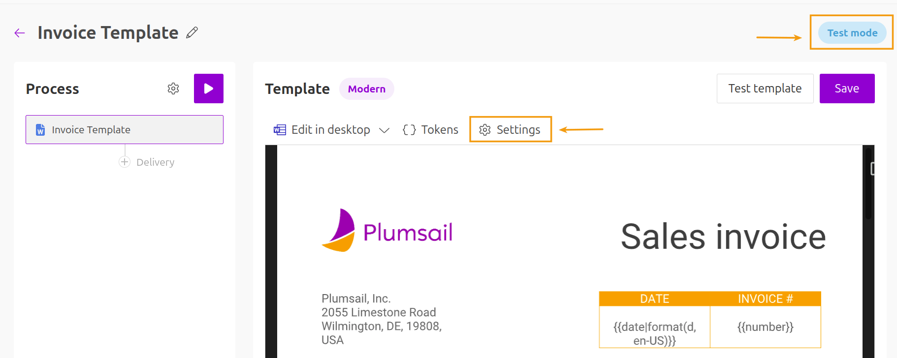 Template testing mode