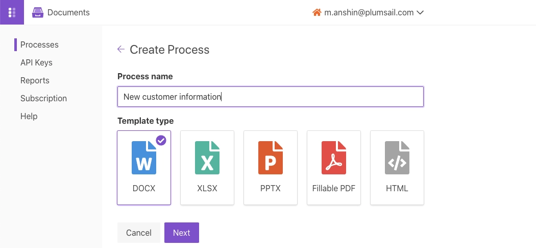 Select format for your document