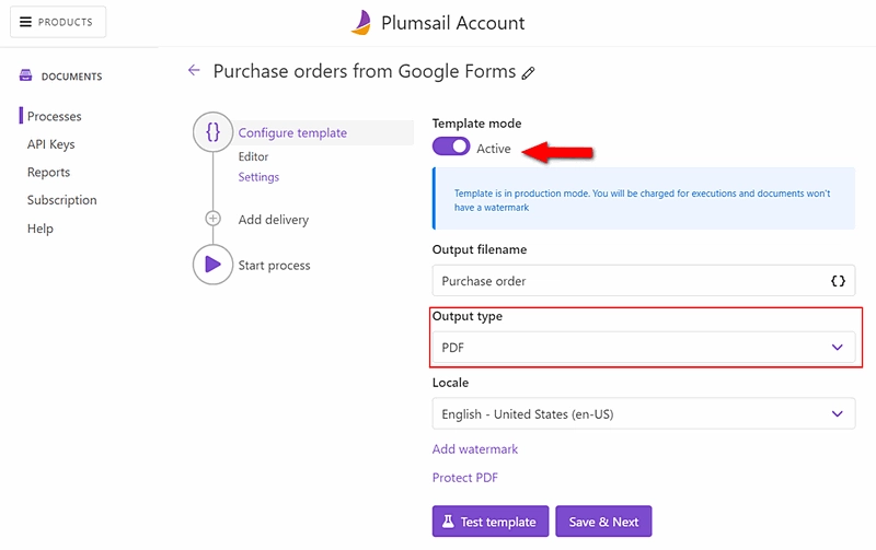 template's settings