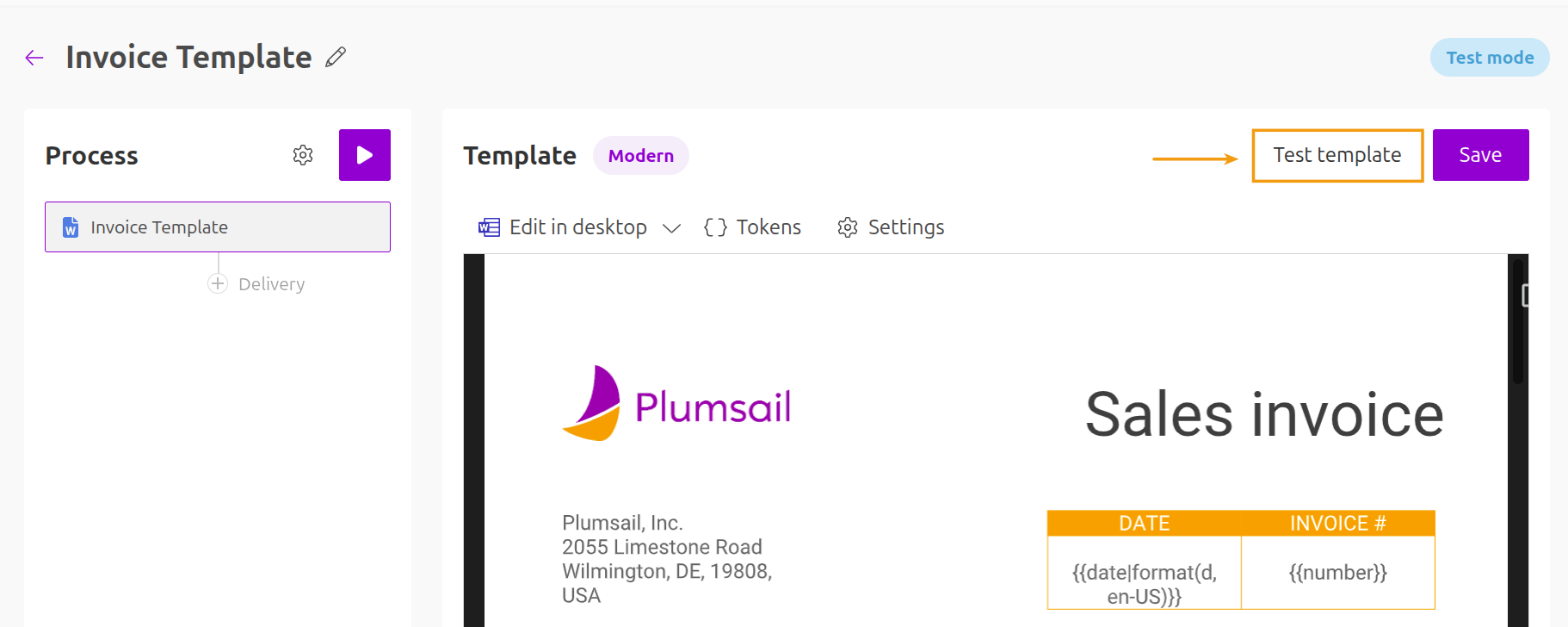 Test template button in Online editor