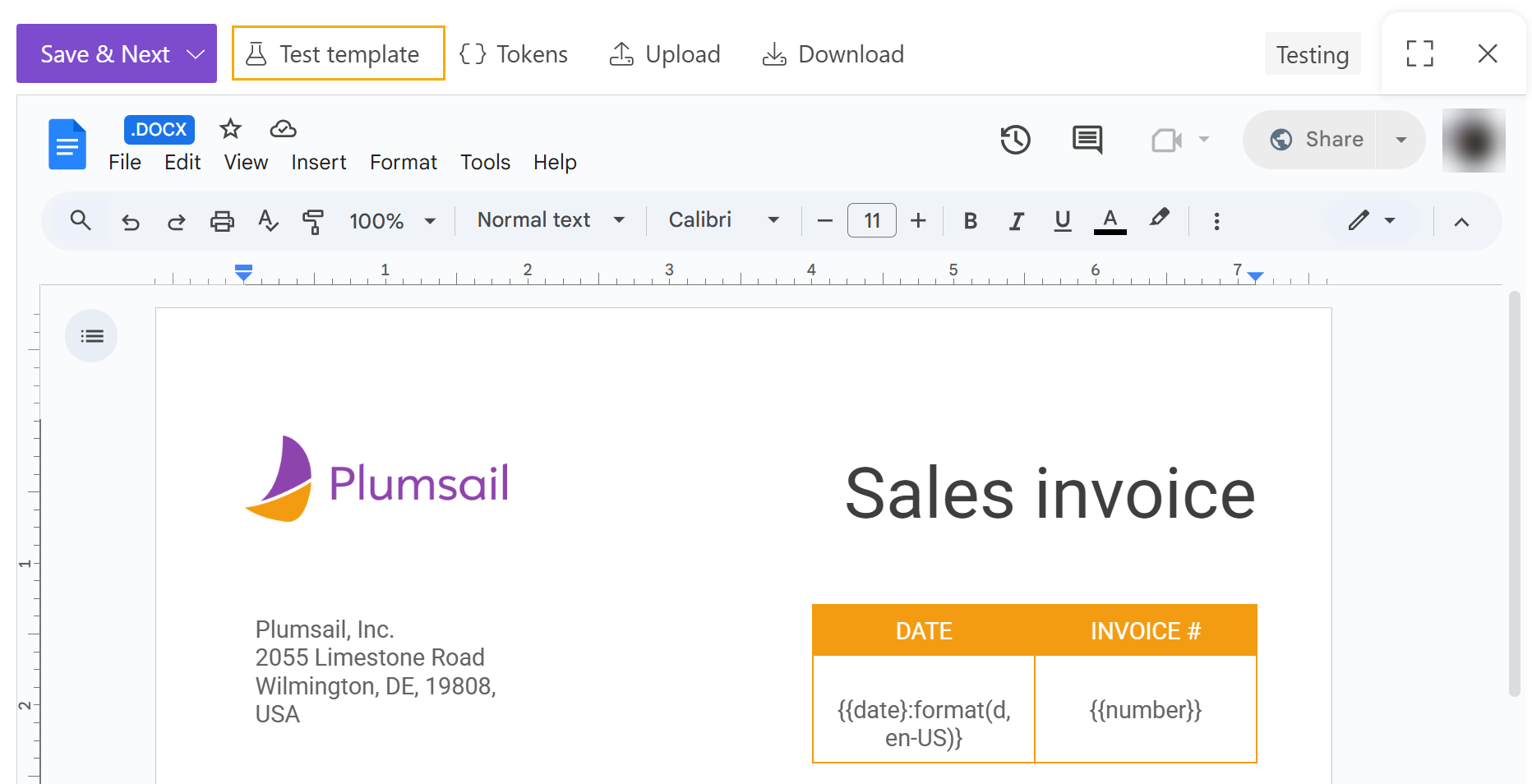 Test template button in Online editor