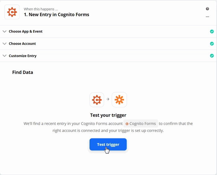 Test Cognito Forms trigger to find data
