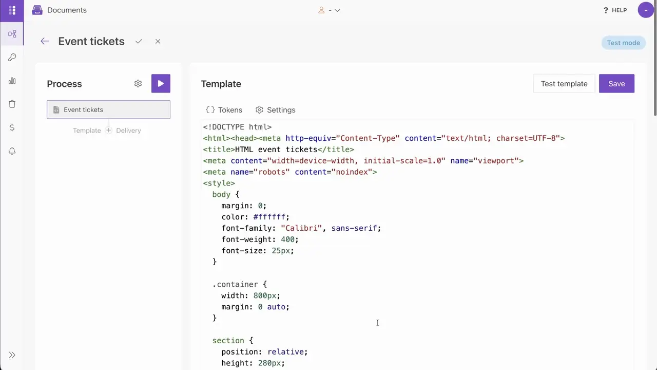 Test form for HTML event invitation template