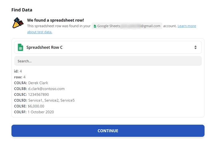 Test Google Sheets row