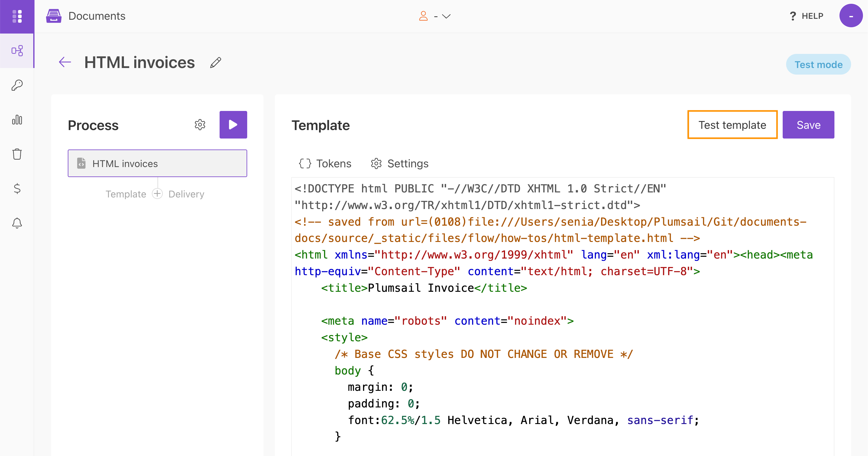 Testing template button in HTML template process