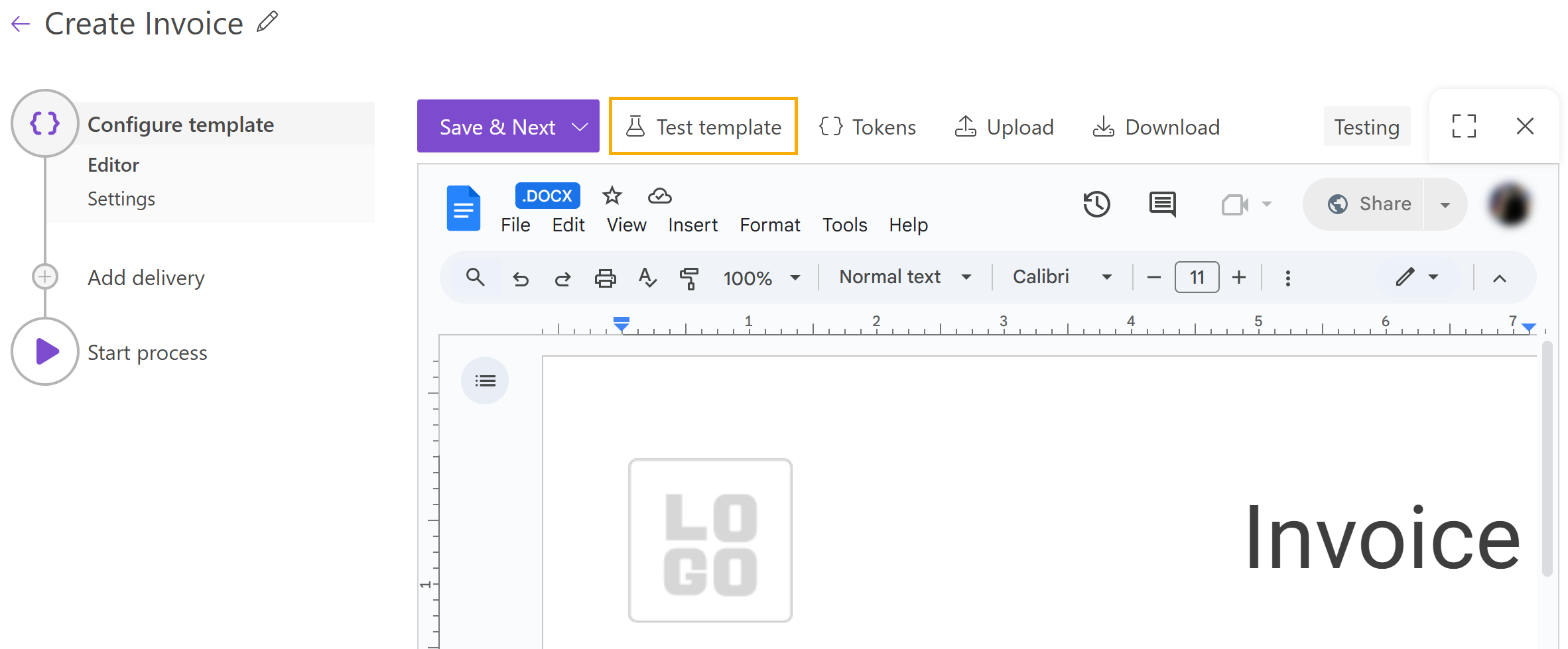 Test template from editor step
