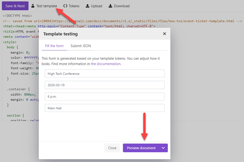 Test template invitations