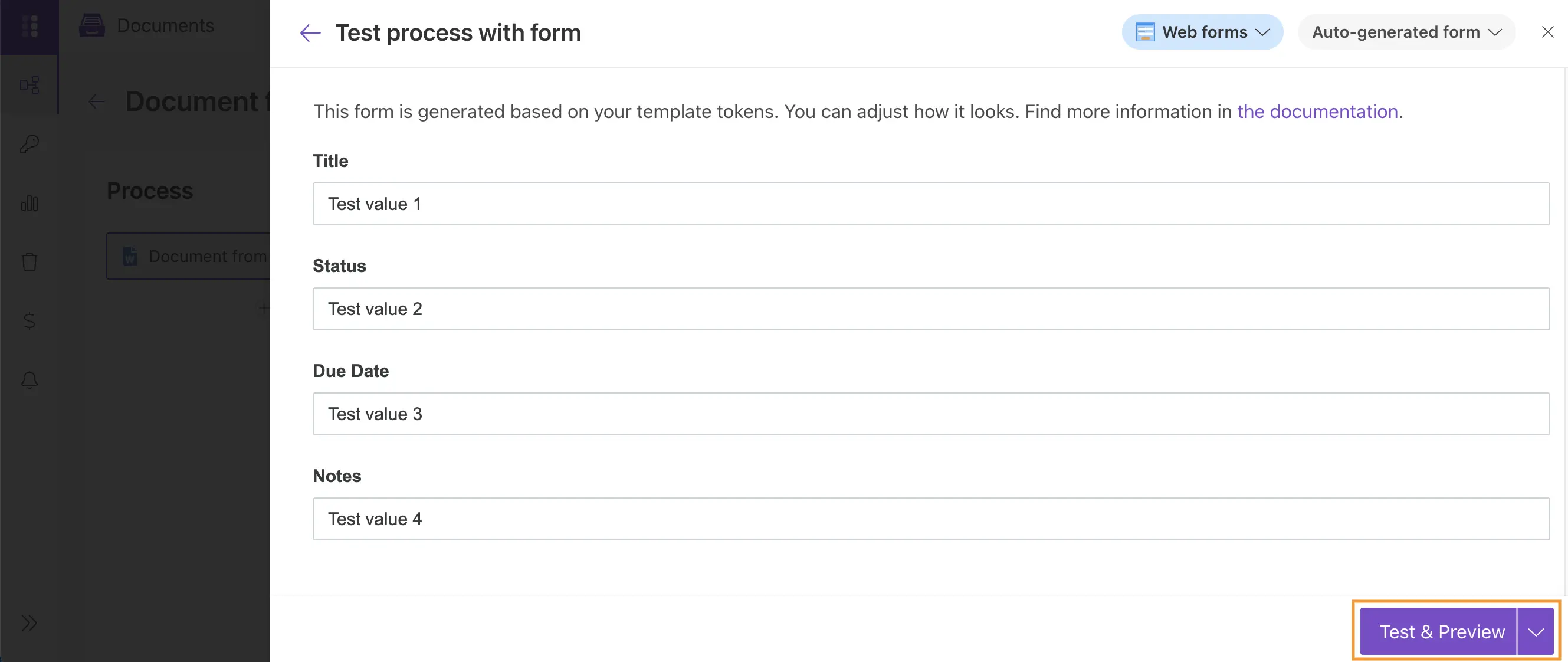 Auto-generated form for testing template