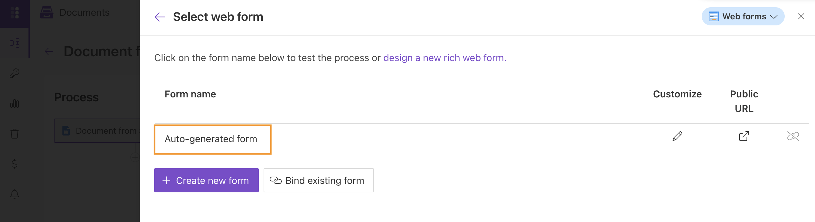 Select form for testing template